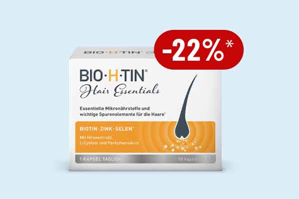 Bio-H-Tin Hair Essentials Kapseln mit einem 22% Rabatt-Störer.