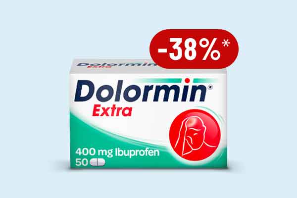 Dolormin Extra bei Schmerzen und Fieber Tabletten mit einem 38% Rabatt-Störer.