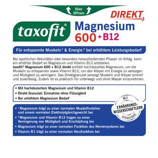 Taxofit Magnesium 600 + B12 Direkt-Granulat
