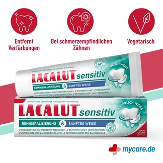 Infografik Lacalut sensitiv Zahnpasta sanftes Weiß Vorteile