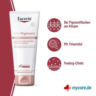 Infografik Eucerin Anti-Pigment Perfektionierende Körpercreme Vorteile