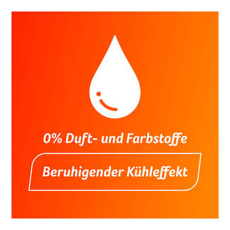 Grafik Fenistil Kühl Roll-on bei Insektenstichen und Sonnenbrand 0% Duft- und Farbstoffe. Beruhigender Kühleffekt