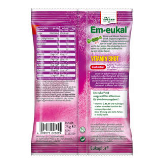 Em-eukal Bonbons ImmunStark Vitamin Shot gefüllt zuckerfrei Packungsrückseite