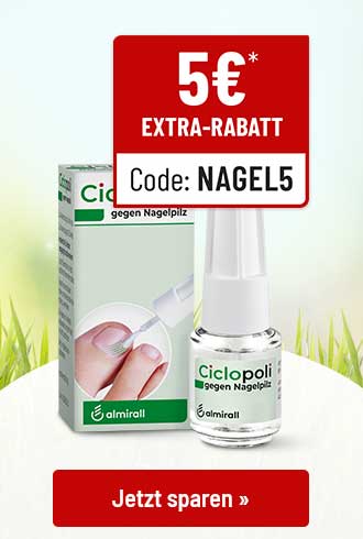 Ciclopoli Nagellack gegen Nagelpilz mit 5 € Extra-Rabatt*, Code NAGEL5, Button „Jetzt sparen“