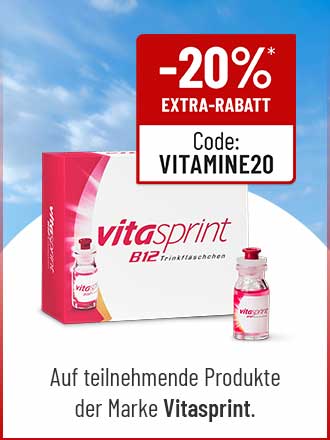 Vitasprint B12 Trinkfläschchen mit -20% Extra-Rabatt bei Code VITAMINE20. Für teilnehmende Vitasprint Produkte.