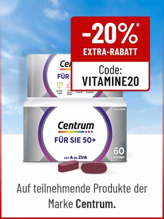 Centrum Für Sie 50+ mit -20% Extra-Rabatt bei Code VITAMINE20. Auf teilnehmende Produkte der Marke Centrum.