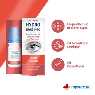Infografik Dr. Theiss HYDRO med Red Augentropfen Vorteile