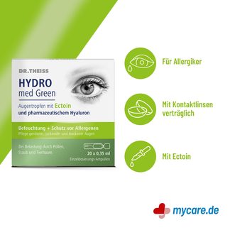Infografik Dr. Theiss HYDRO med Green Augentropfen Vorteile
