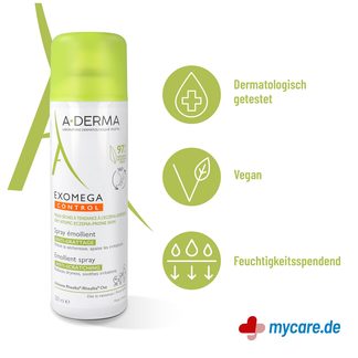 Infografik A-Derma EXOMEGA Control Spray Eigenschaften