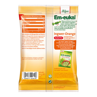Em-eukal Bonbons Ingwer-Orange zuckerfrei Rückseite