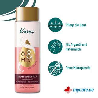 Infografik Kneipp 2-Phasen-Bad Öl & Milch mit Argan & Hafermilch Eigenschaften