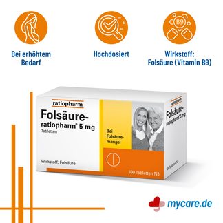 Infografik Folsäure-ratiopharm 5 mg Tabletten Eigenschaften