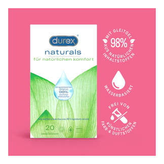 Durex naturals Kondome mit Gleitgel wasserbasiert Merkmale