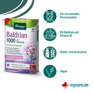 Infografik Kneipp Baldrian 1000 mg plus Vitamin B1 Tabletten Eigenschaften