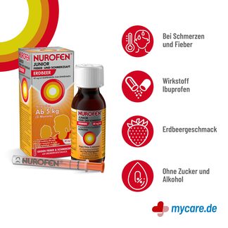 Infografik Nurofen Junior Fieber- und Schmerzsaft Erdbeere 40 mg/ml Eigenschaften