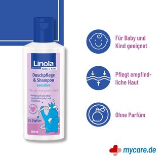 Infografik Linola Baby & Kind Duschpflege & Shampoo sensitive Eigenschaften
