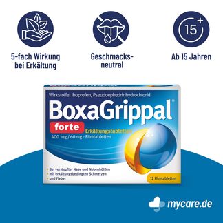 Infografik BoxaGrippal forte Erkältungstabletten 400 mg/60 mg Eigenschaften