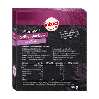 Intact Florimel zuckerfreie Salbeibonbons mit Vitamin C Rückseite