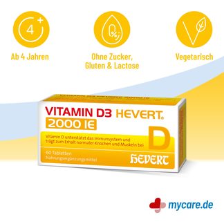 Infografik Vitamin D3 Hevert 2.000 I.E. Tabletten Eigenschaften