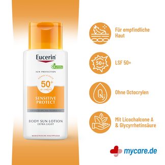Infografik Eucerin Sensitive Protect Body Sun Lotion Extra Light LSF 50 Vorteile