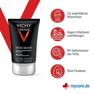 Infografik Vichy Homme Sensi-Balsam Eigenschaften