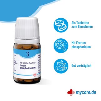 Infografik DHU Schüßler-Salz Nr. 3 Ferrum phosphoricum D6 Tabletten Eigenschaften
