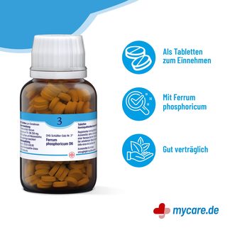 Infografik DHU Schüßler-Salz Nr. 3 Ferrum phosphoricum D6 Tabletten Eigenschaften