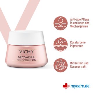 Infografik Vichy Neovadiol Rose Platinum Augencreme Eigenschaften