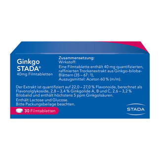 Ginkgo Stada 40 mg Filmtabletten Rückseite