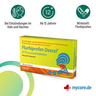 Infografik Flurbiprofen Dexcel 8,75 mg Lutschtabletten Eigenschaften