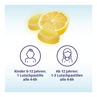 Grafik Silomat Hustenstiller Dextromethorphan mit Zitronen-Geschmack 7,7 mg Lutschpastillen Dosierung abhängig vom Alter