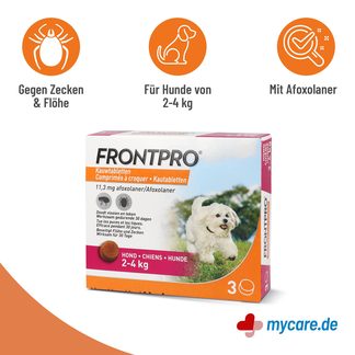 Infografik Frontpro 11 mg Kautabletten für Hunde 2-4 kg Eigenschaften