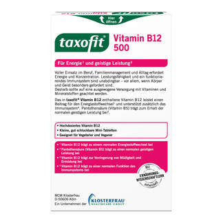 Taxofit B12 500 Mini-Tabletten Packungsrückseite
