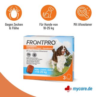 Infografik Frontpro 68 mg Kautabletten für Hunde >10-25 kg Eigenschaften