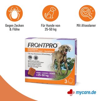 Infografik Frontpro 136 mg Kautabletten für Hunde >25-50 kg Eigenschaften
