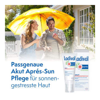 Grafik Ladival Akut Après-Pflege Beruhigungs-Serum Gesicht Passgenaue Akut Apres-Sun Pflege für sonnengestresste Haut