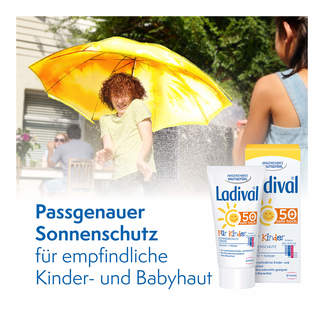 Grafik Ladival Kinder Sonnenschutzcreme Gesicht und Hände LSF 50+ Passgenauer Sonnenschutz für empfindliche Kinder- und Babyhaut