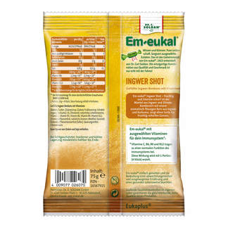 Em-eukal Bonbons Ingwer Shot gefüllt zuckerhaltig Packungsrückseite