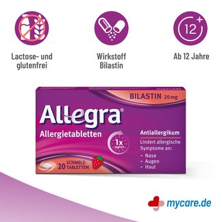 Infografik Allergika Schmelztabletten 20 mg Merkmale