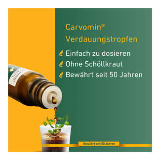 Grafik Carvomin Verdauungstropfen Einfach zu dosieren. Ohne Schöllkraut. Bewährt seit 50 Jahren