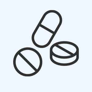Zeichnung von Arzneimitteln in Form von Tabletten und Kapseln.