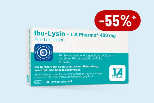 Sparen Sie 55%* auf die Ibu-Lysin 400 mg Filmtabletten!
