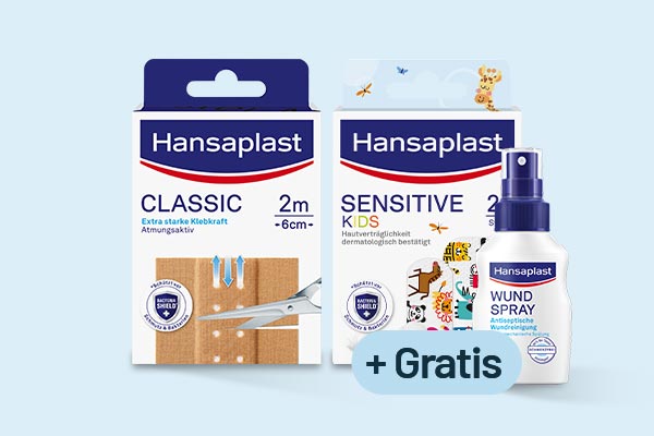 Sichern Sie jetzt das Hansaplast Wundspray Gratis* beim Kauf von ausgewählten Hansaplast Pflastern!