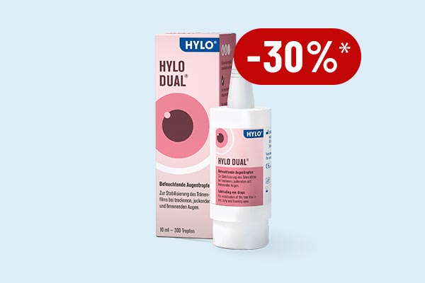 Sparen Sie 30%* auf die HYLO Dual Augentropfen!