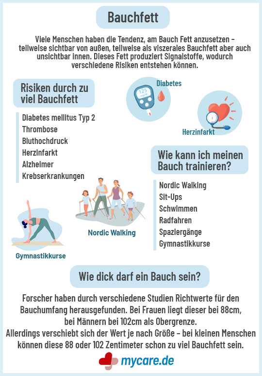 Infografik Bauchfett: Risiken, Bauchtraining & Bauchumfang