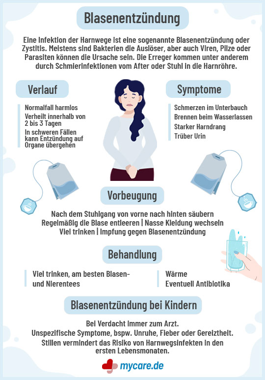 Infografik Blasenentzündung - Symptome und Behandlung