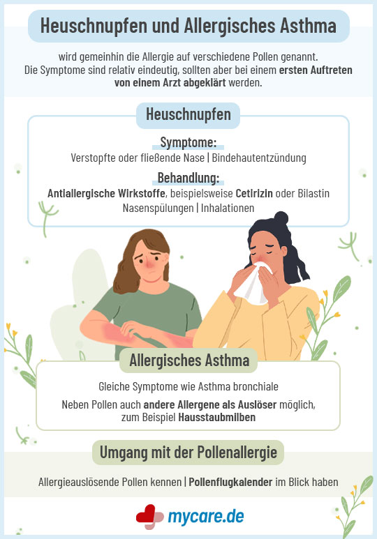 Infografik Heuschnupfen: Symptome, Auswirkung, Behandlung