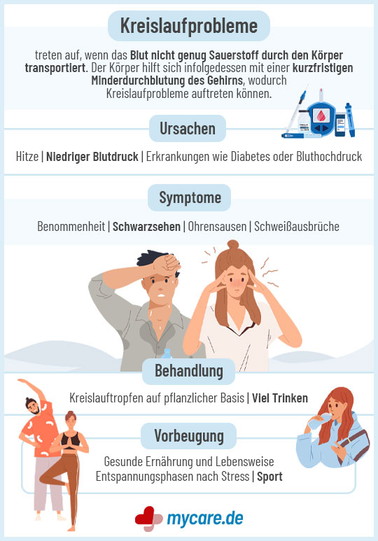 Infografik Kreislaufprobleme: Ursachen, Syptome, Behandlung, Vorbeugung