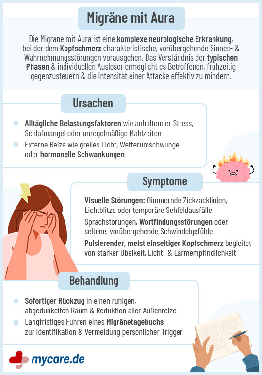Infografik Migräne mit Aura: Ursachen, Symptome und Behandlung Infografik Migräne mit Aura: Ursachen, Symptome und Behandlung