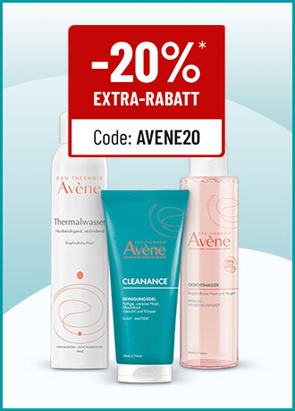 Werbeanzeige fuer Avene Pflegeprodukte mit 20 Prozent Extra Rabatt und dem Rabattcode AVENE20